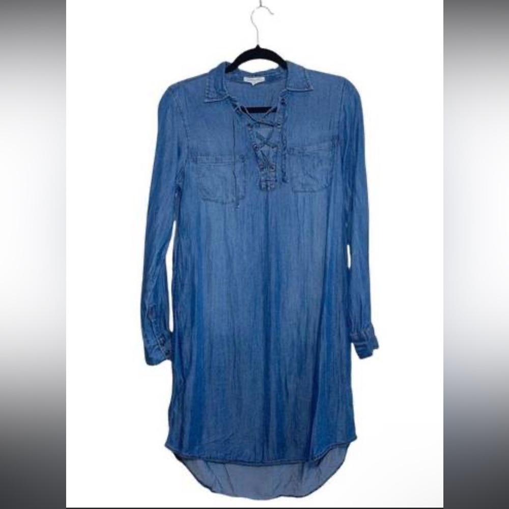 Maurice's Medium Wash Chambray Lace-up Front Shirt Dress size S